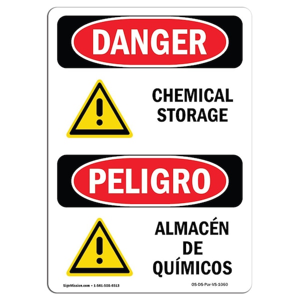 Safety Sign, OSHA Danger, 18" Height, Chemical Storage Bilingual Spanish, D-1218-VS-1060